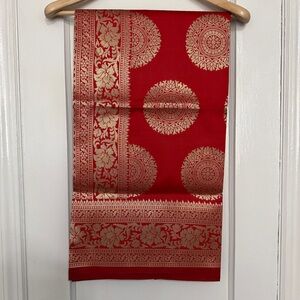 Women’s Red & Gold Patterned Cotton/Katan Hand Made Indian Saree